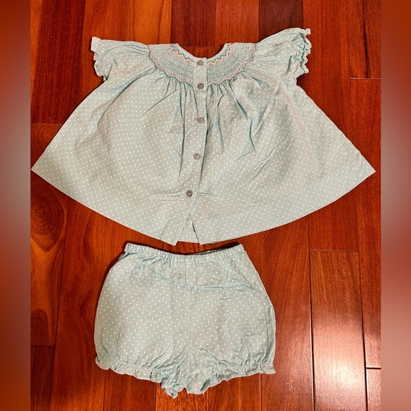 Bella Mia Kids Light Blue Polka Dot with Floral Smocking Set - Picture 3 of 3